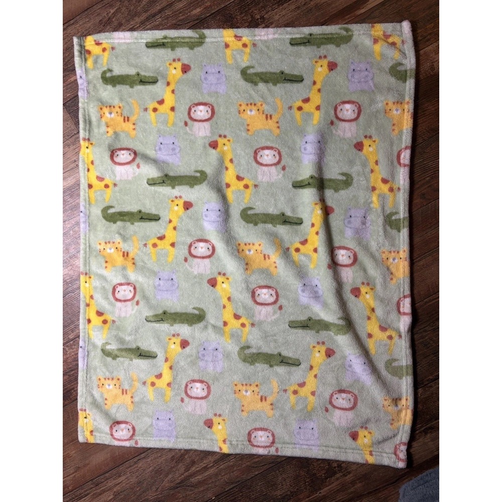 Parent's Choice Green Soft Fleece Baby Blanket Jungle Animals Hippo Giraffe Lion